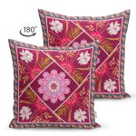 - Suet-K3972-Gorsel-1 - Realhomes Çift Taraflı Kırmızı Zeminli Çiçek Desenli Özel Tasarım Dijital Baskılı Modern Süet Yastık Kırlent Kılıfı Realhomes