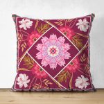 - Suet-K3972-Gorsel - Realhomes Çift Taraflı Kırmızı Zeminli Çiçek Desenli Özel Tasarım Dijital Baskılı Modern Süet Yastık Kırlent Kılıfı Realhomes