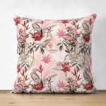 - Suet-K3973-Gorsel - Realhomes Çift Taraflı Bej Zeminde Çiçek Motifli Tasarım Dijital Baskılı Modern Süet Yastık Kırlent Kılıfı Realhomes