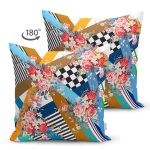 - Suet-K3978-Gorsel-1 - Realhomes Çift Taraflı Geometrik Zeminde Çiçek Desenli Özel Tasarım Dijital Baskılı Modern Süet Yastık Kırlent Kılıfı Realhomes