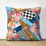 - Suet-K3978-Gorsel - Realhomes Çift Taraflı Geometrik Zeminde Çiçek Desenli Özel Tasarım Dijital Baskılı Modern Süet Yastık Kırlent Kılıfı Realhomes