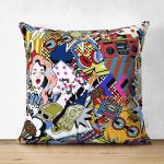 Çift Taraflı Popart Desenli Özel Tasarım Dijital Baskılı Modern Süet Yastık Kırlent Kılıfı Realhomes