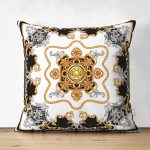 - Suet-K3984-Gorsel - Realhomes Çift Taraflı Siyah Beyaz Zeminde Etnik Desenli Özel Tasarım Dijital Baskılı Modern Süet Yastık Kırlent Kılıfı Realhomes