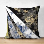 - Suet-K3987-Gorsel - Realhomes Çift Taraflı Siyah Beyaz Zeminde Çiçek Motifli Özel Tasarım Dijital Baskılı Modern Süet Yastık Kırlent Kılıfı Realhomes