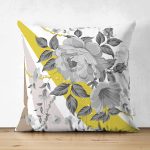 - Suet-K3988-Gorsel - Realhomes Çift Taraflı Beyaz Zeminde Çiçek Desenli Özel Tasarım Dijital Baskılı Modern Süet Yastık Kırlent Kılıfı Realhomes