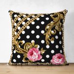 - Suet-K3992-Gorsel - Realhomes Çift Taraflı Puanlı Zeminde Çiçek Ve Zincir Desenli Özel Tasarım Dijital Baskılı Modern Süet Yastık Kırlent Kılıfı Realhomes