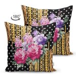 - Suet-K3996-Gorsel-1 - Realhomes Çift Taraflı Puanlı Zeminde Altın Zincir Ve Çiçekler Özel Tasarım Dijital Baskılı Modern Süet Yastık Kırlent Kılıfı Realhomes