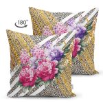 - Suet-K3997-Gorsel-1 - Realhomes Çift Taraflı Leopar Zeminde Altın Zincir Ve Çiçekler Özel Tasarım Dijital Baskılı Modern Süet Yastık Kırlent Kılıfı Realhomes