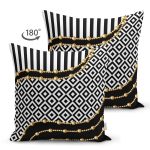 - Suet-K3998-Gorsel-1 - Realhomes Çift Taraflı Siyah Beyaz Zeminde Altın Renk Motifli Özel Tasarım Dijital Baskılı Modern Süet Yastık Kırlent Kılıfı Realhomes