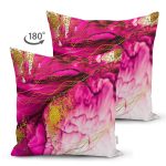 - Suet-K4001-Gorsel-1 - Realhomes Çift Taraflı Pembe Sulu Boya Zeminde Altın Desenli Özel Tasarım Dijital Baskılı Modern Süet Yastık Kırlent Kılıfı Realhomes