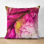 - Suet-K4001-Gorsel - Realhomes Çift Taraflı Pembe Sulu Boya Zeminde Altın Desenli Özel Tasarım Dijital Baskılı Modern Süet Yastık Kırlent Kılıfı Realhomes