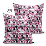Çift Taraflı Geometrik Şekiller Üzerinde Çiçek Desenli Özel Tasarım Dijital Baskılı Modern Süet Yastık Kırlent Kılıfı Realhomes