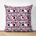 Çift Taraflı Geometrik Şekiller Üzerinde Çiçek Desenli Özel Tasarım Dijital Baskılı Modern Süet Yastık Kırlent Kılıfı Realhomes