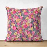- Suet-K4003-Gorsel - Realhomes Çift Taraflı Renkli Çiçek Motifli Özel Tasarım Dijital Baskılı Modern Süet Yastık Kırlent Kılıfı Realhomes