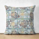 - Suet-K4005-Gorsel - Realhomes Çift Taraflı Kareli Zeminde Çiçek Motifli Özel Tasarım Dijital Baskılı Modern Süet Yastık Kırlent Kılıfı Realhomes