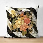 - Suet-K4012-Gorsel - Realhomes Çift Taraflı Çizgili Zeminde Çiçek Motifli Özel Tasarım Dijital Baskılı Modern Süet Yastık Kırlent Kılıfı Realhomes