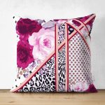 - Suet-K4014-Gorsel - Realhomes Çift Taraflı Leopar Ve Puanlı Zeminde Çiçek Motifli Özel Tasarım Dijital Baskılı Modern Süet Yastık Kırlent Kılıfı Realhomes