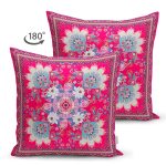 Çift Taraflı Etnik Çiçek Desenli Özel Tasarım Dijital Baskılı Modern Süet Yastık Kırlent Kılıfı Realhomes