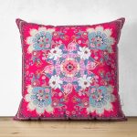 Çift Taraflı Etnik Çiçek Desenli Özel Tasarım Dijital Baskılı Modern Süet Yastık Kırlent Kılıfı Realhomes