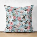 Çift Taraflı Mavi Zeminde Çiçek Motifli Özel Tasarım Dijital Baskılı Modern Süet Yastık Kırlent Kılıfı Realhomes