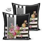 Çift Taraflı Geometrik Zeminli Çiçek Ve Zincir Motifli Özel Tasarım Dijital Baskılı Modern Süet Yastık Kırlent Kılıfı Realhomes