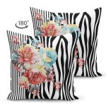 - Suet-K4027-Gorsel-1 - Realhomes Çift Taraflı Zebra Zeminde Çiçek Motifli Özel Tasarım Dijital Baskılı Modern Süet Yastık Kırlent Kılıfı Realhomes