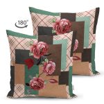 Çift Taraflı Geometrik Zeminde Çiçek Motifli Özel Tasarım Dijital Baskılı Modern Süet Yastık Kırlent Kılıfı Realhomes