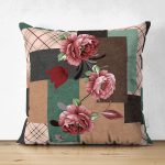 Çift Taraflı Geometrik Zeminde Çiçek Motifli Özel Tasarım Dijital Baskılı Modern Süet Yastık Kırlent Kılıfı Realhomes
