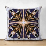 - Suet-K4034-Gorsel - Realhomes Çift Taraflı Altın Zincir Desenli Özel Tasarım Dijital Baskılı Modern Süet Yastık Kırlent Kılıfı Realhomes