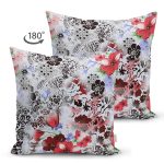 Çift Taraflı Leopar Ve Damask Zeminde Çiçek Desenli Tasarım Dijital Baskılı Modern Süet Yastık Kırlent Kılıfı Realhomes