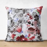 Çift Taraflı Leopar Ve Damask Zeminde Çiçek Desenli Tasarım Dijital Baskılı Modern Süet Yastık Kırlent Kılıfı Realhomes