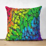 - Suet-K4040-Gorsel - Realhomes Çift Taraflı Rengarenk Kelebek Desenli Özel Tasarım Dijital Baskılı Modern Süet Yastık Kırlent Kılıfı Realhomes