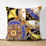 - Suet-K4041-Gorsel - Realhomes Çift Taraflı Altın Zincir Desenli Tasarım Dijital Baskılı Modern Süet Yastık Kırlent Kılıfı Realhomes