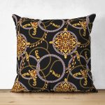 - Suet-K4042-Gorsel - Realhomes Çift Taraflı Altın Zincir Desenli Tasarım Dijital Baskılı Modern Süet Yastık Kırlent Kılıfı Realhomes