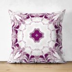 Çift Taraflı Krem Zeminde Mor Desenli Özel Tasarım Dijital Baskılı Modern Süet Yastık Kırlent Kılıfı Realhomes