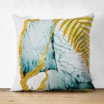 - Suet-K4046-Gorsel - Realhomes Çift Taraflı Atın Ve Yaprak Desenli Özel Tasarım Dijital Baskılı Modern Süet Yastık Kırlent Kılıfı Realhomes