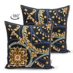- Suet-K4048-Gorsel-1 - Realhomes Çift Taraflı Siyah Zeminde Altın Motifli Ve Özel Tasarım Dijital Baskılı Modern Süet Yastık Kırlent Kılıfı Realhomes