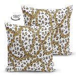 Çift Taraflı Leopar Ve Zincir Desenli Özel Tasarım Dijital Baskılı Modern Süet Yastık Kırlent Kılıfı Realhomes