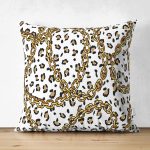 Çift Taraflı Leopar Ve Zincir Desenli Özel Tasarım Dijital Baskılı Modern Süet Yastık Kırlent Kılıfı Realhomes