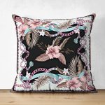 - Suet-K4065-Gorsel - Realhomes Çift Taraflı Çiçek Altın Ve Kemer Motifli Özel Tasarım Dijital Baskılı Modern Süet Yastık Kırlent Kılıfı Realhomes