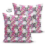 - Suet-K4067-Gorsel-1 - Realhomes Çift Taraflı Geometrik Zeminde Çiçek Desenli Özel Tasarım Dijital Baskılı Modern Süet Yastık Kırlent Kılıfı Realhomes