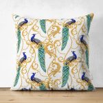 - Suet-K4070-Gorsel - Realhomes Çift Taraflı Altın Üzerinde Tavus Kuşu Özel Tasarım Dijital Baskılı Modern Süet Yastık Kırlent Kılıfı Realhomes