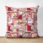 - Suet-K4074-Gorsel - Realhomes Çift Taraflı Geometrik Çerçeveli Çiçek Motifli Özel Tasarım Dijital Baskılı Modern Süet Yastık Kırlent Kılıfı Realhomes