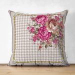 - Suet-K4076-Gorsel - Realhomes Çift Taraflı Kazayağı Zeminli Çiçek Motifli Özel Tasarım Dijital Baskılı Modern Süet Yastık Kırlent Kılıfı Realhomes