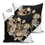 - Suet-K4077-Gorsel-1 - Realhomes Çift Taraflı Siyah Beyaz Zeminde Çiçek Desenli Özel Tasarım Dijital Baskılı Modern Süet Yastık Kırlent Kılıfı Realhomes
