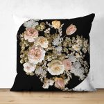 - Suet-K4077-Gorsel - Realhomes Çift Taraflı Siyah Beyaz Zeminde Çiçek Desenli Özel Tasarım Dijital Baskılı Modern Süet Yastık Kırlent Kılıfı Realhomes