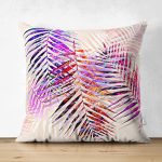 - Suet-K4099-Gorsel - Realhomes Çift Taraflı Rengarenk Yaprak Desenli Özel Tasarım Dijital Baskılı Modern Süet Yastık Kırlent Kılıfı Realhomes