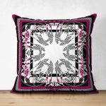 - Suet-K4111-Gorsel - Realhomes Çift Taraflı Damalı Zeminde Çiçek Motifli Özel Tasarım Dijital Baskılı Modern Süet Yastık Kırlent Kılıfı Realhomes