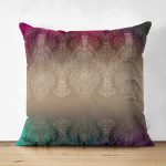 - Suet-K4114-Gorsel - Realhomes Çift Taraflı Renkli Zeminde Damask Motifli Özel Tasarım Dijital Baskılı Modern Süet Yastık Kırlent Kılıfı Realhomes