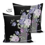 - Suet-K4120-Gorsel-1 - Realhomes Çift Taraflı Çizgili Zeminde Çiçek Desenli Özel Tasarım Dijital Baskılı Modern Süet Yastık Kırlent Kılıfı Realhomes